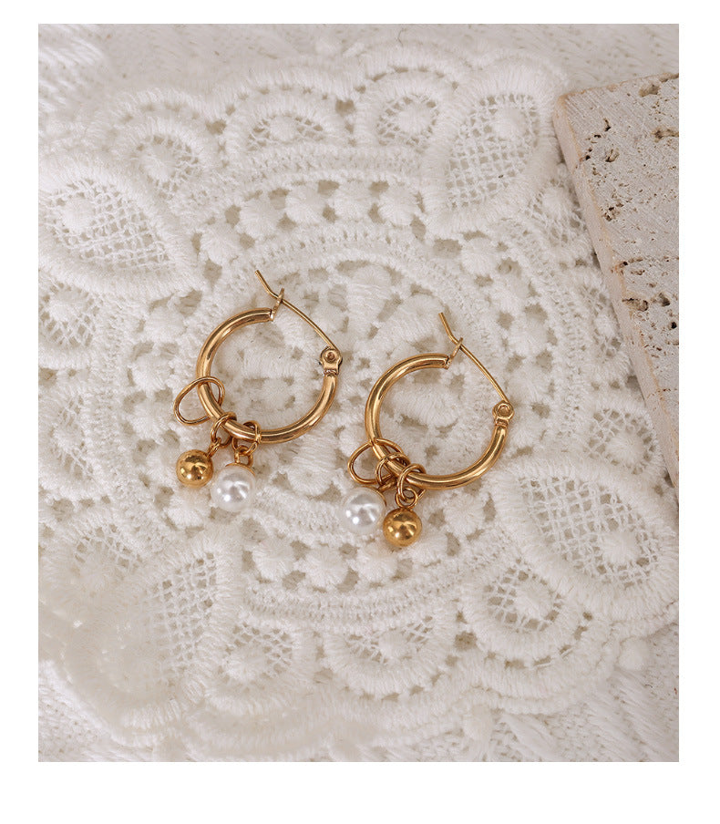 Golden Ball Pearl Earrings - Elegant French Inspired Design