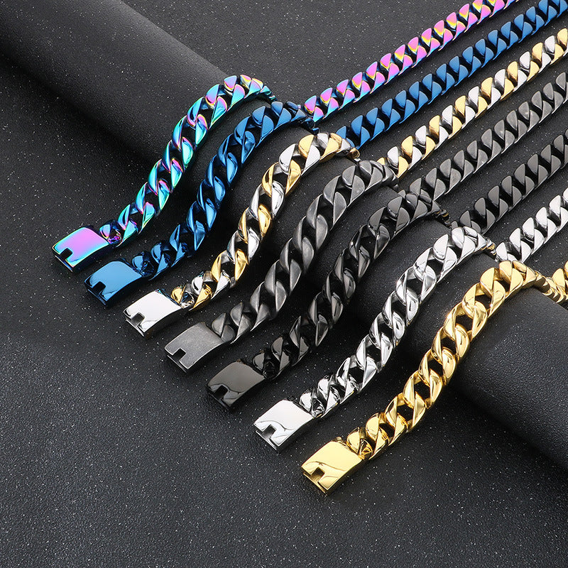 Planderful Cuban Chain Necklace 15mm Stainless Steel Men