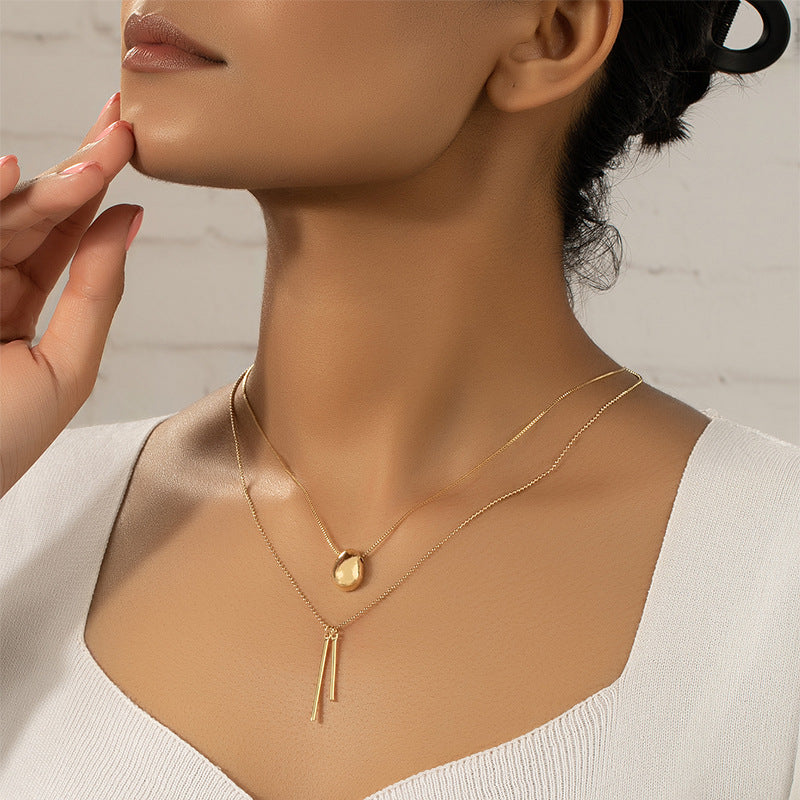 Water Droplet Pendant Necklace with Double Layers - Korean Style Collarbone Chain for Women