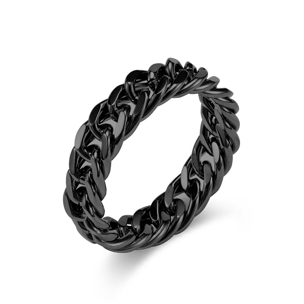 INS Cold Neutral Wind Titanium Steel Mirror Polished Cuban Chain Ring for Men