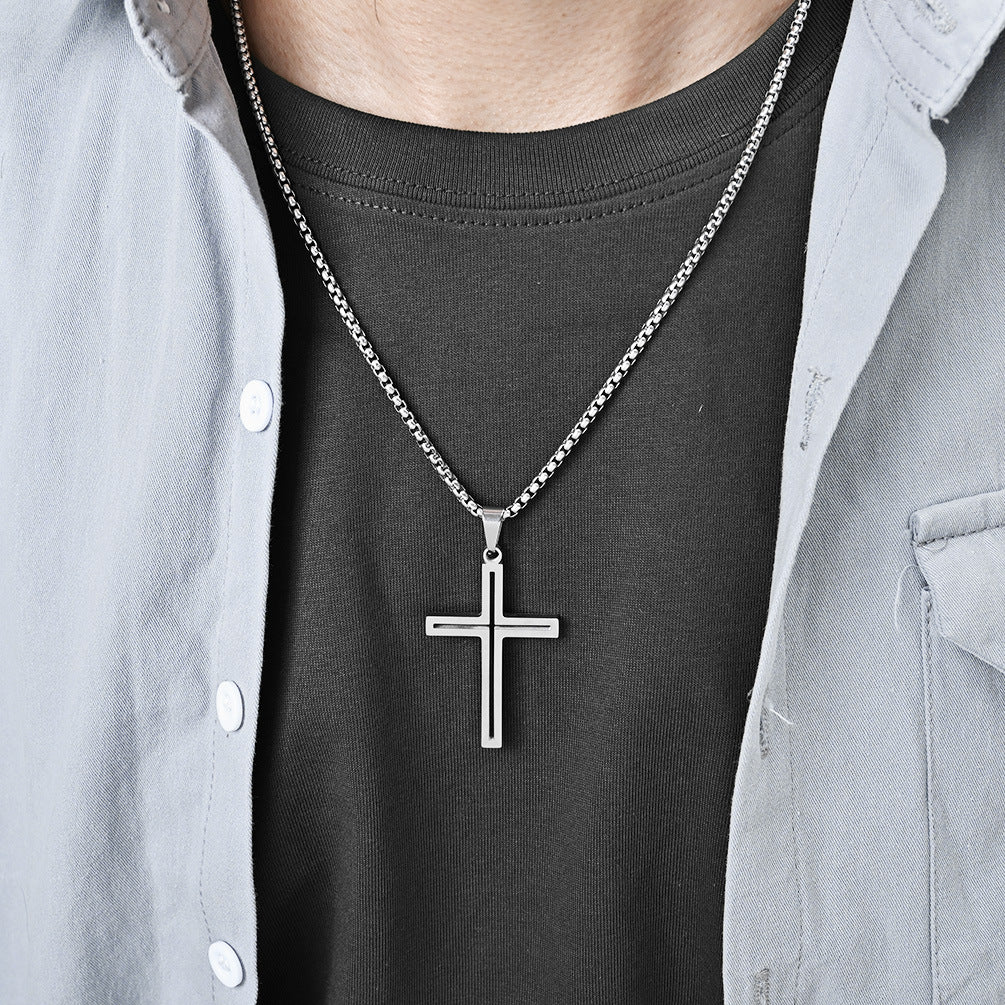 Cross-Border Simple Titanium Steel Cross Necklace for Men