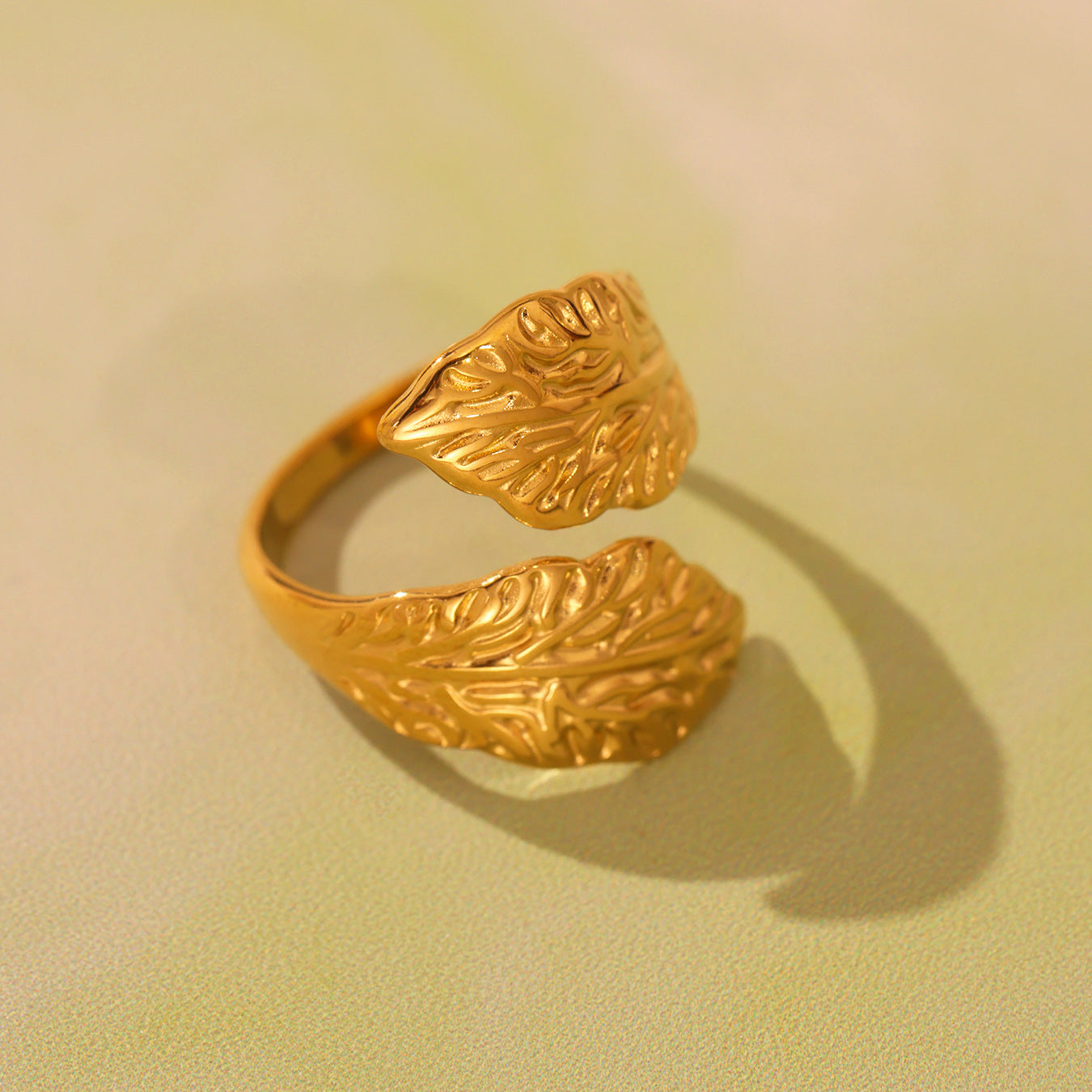 Planderful Stainless Steel Leaf Texture Ring For Women