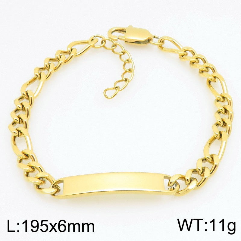 Engravable Curved Bar Bracelet – Layered Cuban Chain Titanium Steel Men's Bracelet
