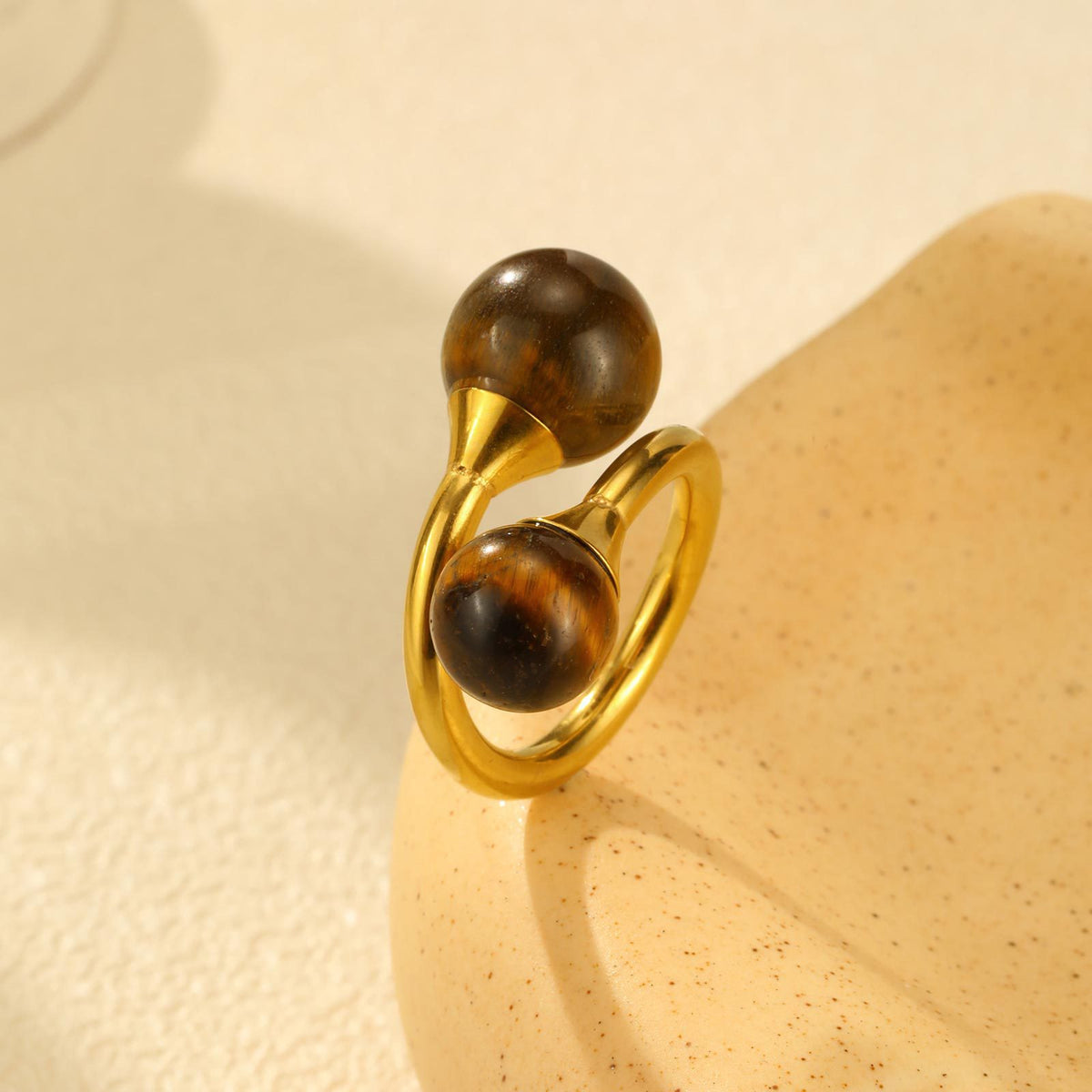 Titanium Steel – Hot-Selling Women's Stainless Steel Gold-Plated Natural Tiger's Eye Open Ring