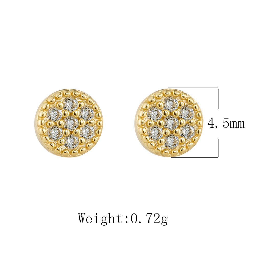 S925 Sterling Silver Cute Mini Zircon Stud Earrings Round Full Zircon Earrings Ear