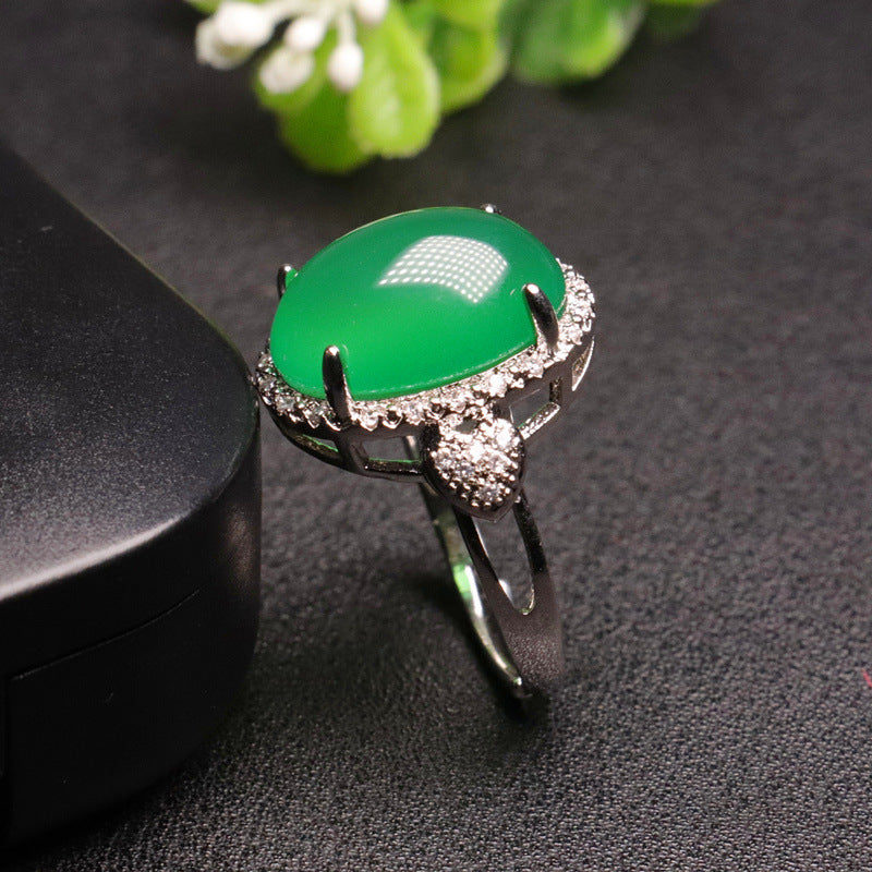 Luxurious Chalcedony Sterling Silver Ring Embellished with Zircon