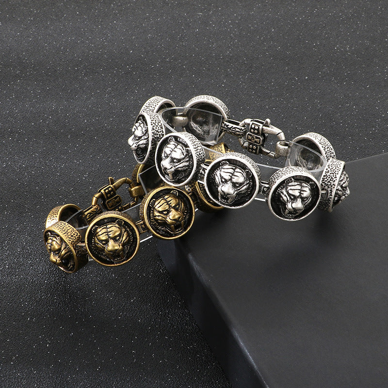 Planderful Zodiac Tiger Head Retro Titanium Bracelet Men