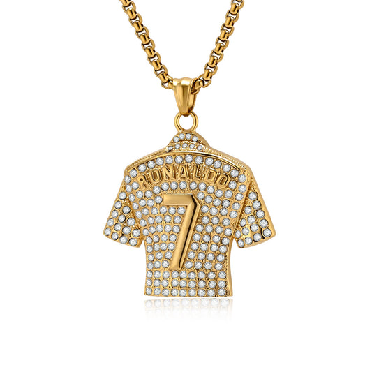 Planderful World Cup Football Jersey Pendant for Boys Bold Gold Plated Zircon Titanium Steel Necklace