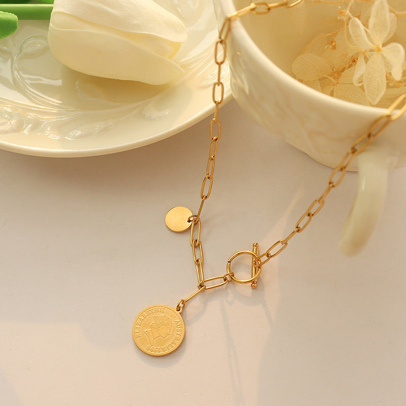 Cross-Continental Gold-Plated Geometric Pendant Necklace with OT Buckle