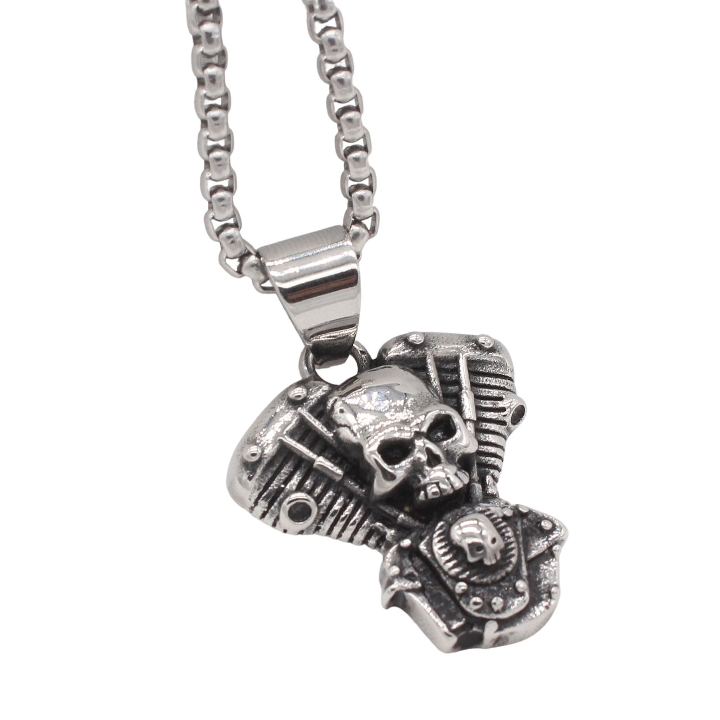 Planderful Jewelry Skull Pendant For Men Vintage Engine Design In Titanium Steel