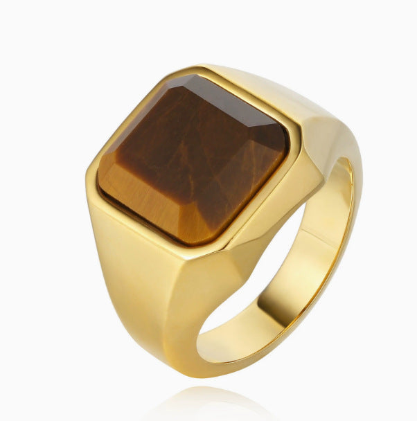 Planderful Tiger Eye Titanium Steel Ring For Men Unisex Protection Statement Durable Style