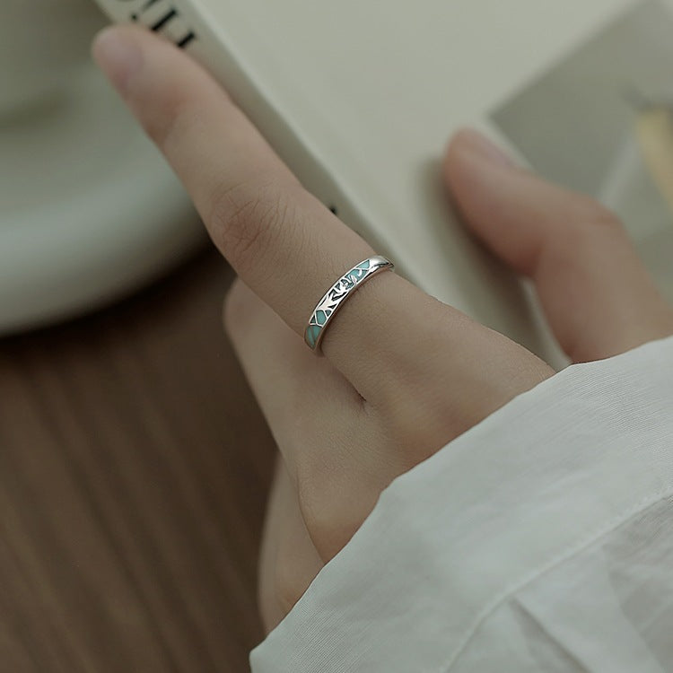 Planderful 925 Sterling Silver Ring Featuring Enamel Porcelain Orchid Blue White Chinese Style For Women