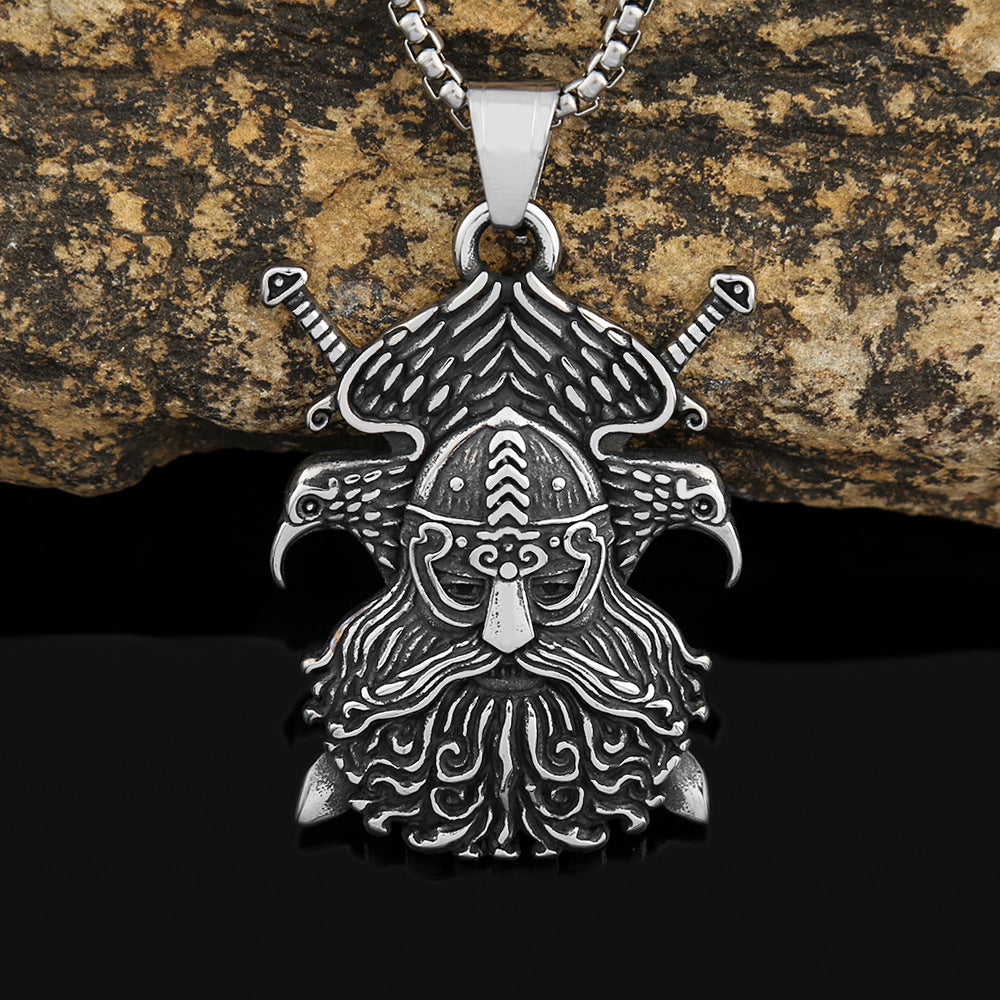 Nordic Stainless Steel Viking Double Eagle Sword Pendant Necklace for Men