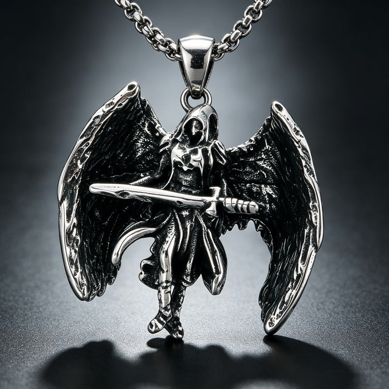Punk Subculture Mourning Bones Angel Pendant Judgment Angel Stainless Steel Men's Pendant Necklace