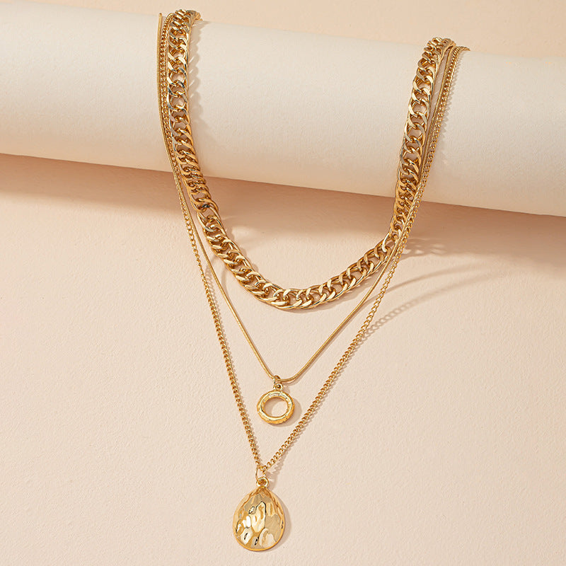3-Layer Stacked Thick Chain Necklace with Hip-Hop Vibe for Women