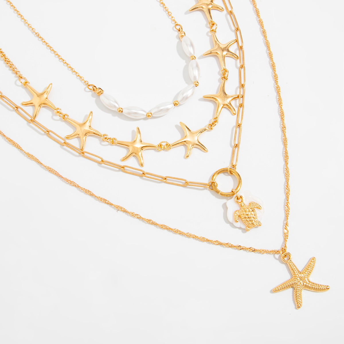 Starfish, Turtle & Pearl-Style Layered Necklace