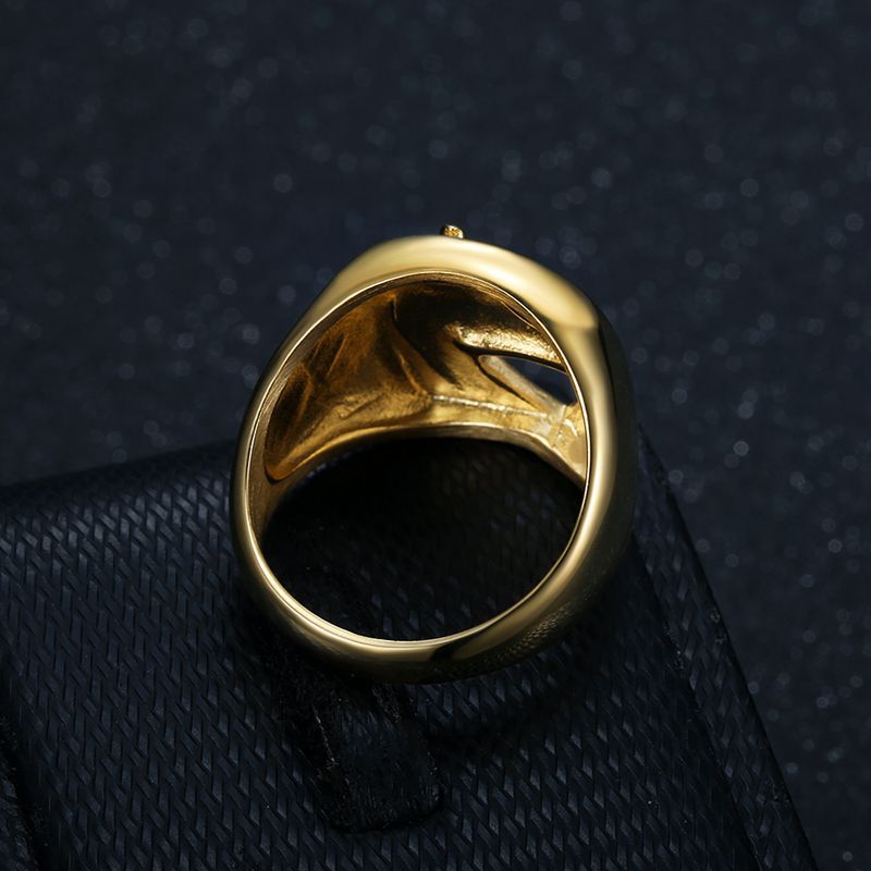 Planderful Everyday Genie Hip Hop Ring Titanium Steel Gold Plated Horse Head Mens Jewelry