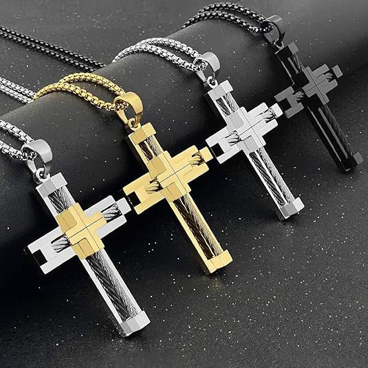 Planderful Stainless Steel Cross Pendant Necklace For Men Durable Hip Hop Style Everyday Wear Gift