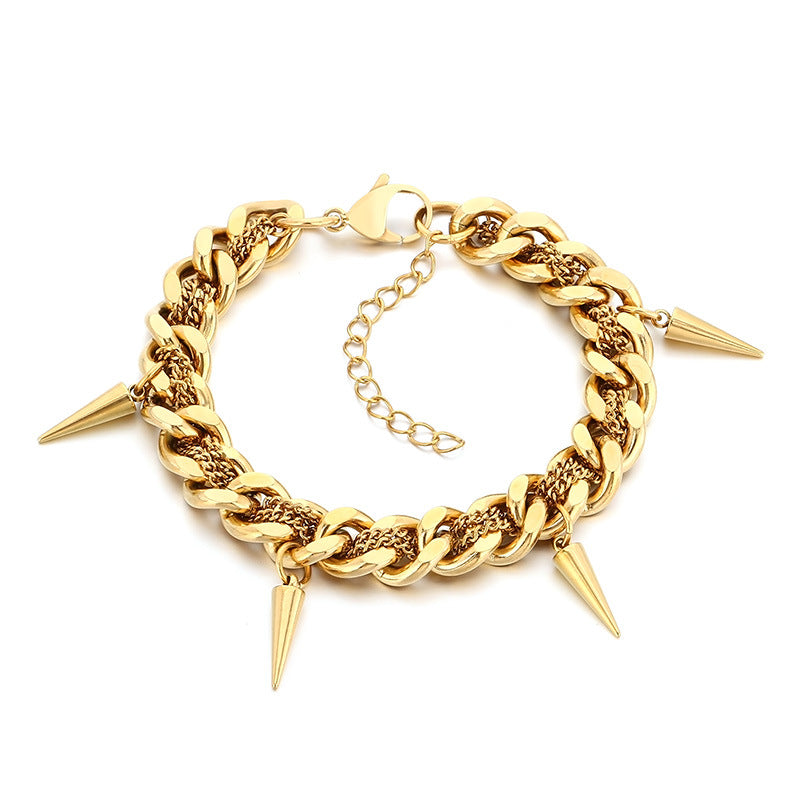 Rock Laminated Cuban Chain – Hip Hop Rivets With Extension Chain Titanium Steel Men's Bracelet