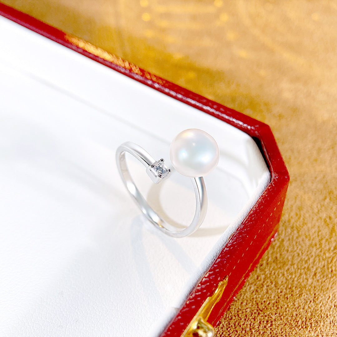 S925 Sterling Silver Freshwater Pearl Ring — Adjustable