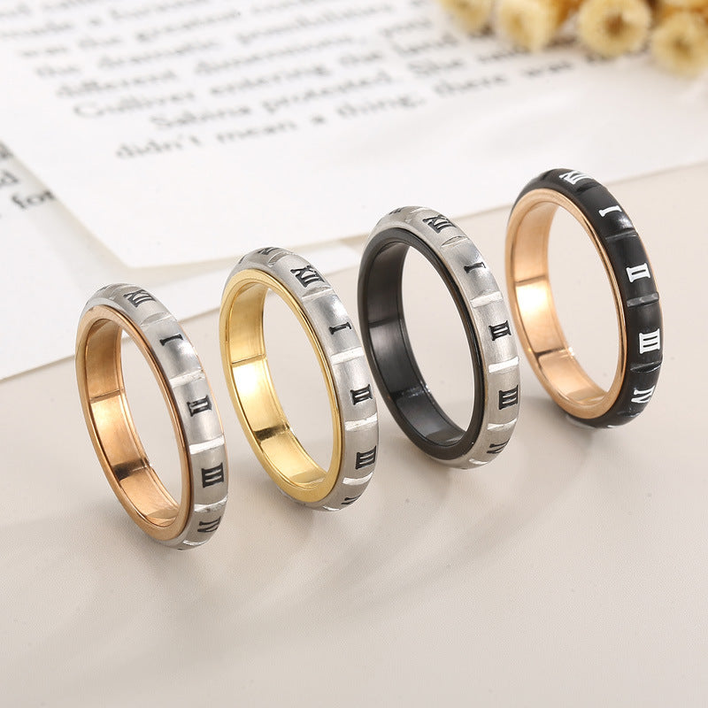 Couple Ring, Japanese And Korean Creative Stainless Steel Sand Surface Can Be Rotated