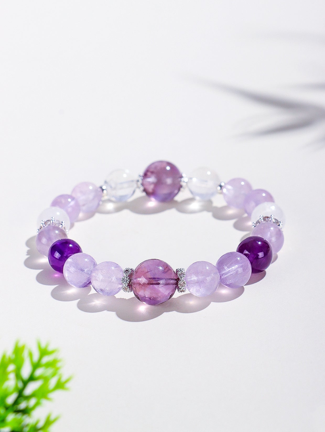 Planderful Fortune's Favor Bracelet – Elegant Bolivian Amethyst with Snowflake Ghost White Crystals