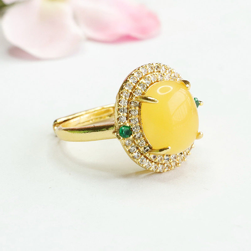 Honey Amber Beeswax Sterling Silver Halo Ring