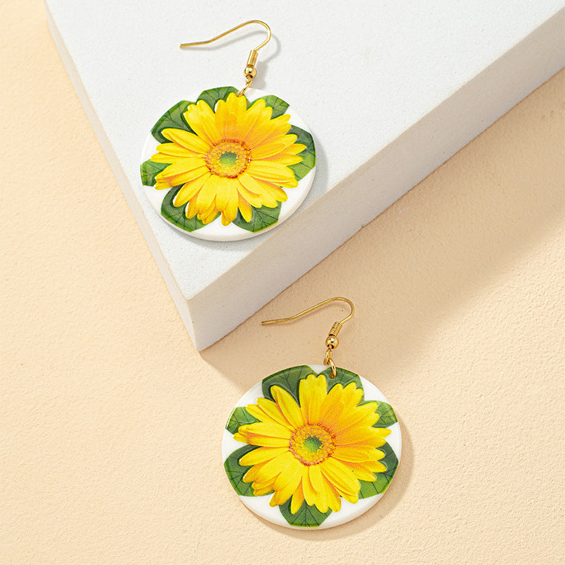 Sunflower Embossed Earrings with Exaggerated Floral Design