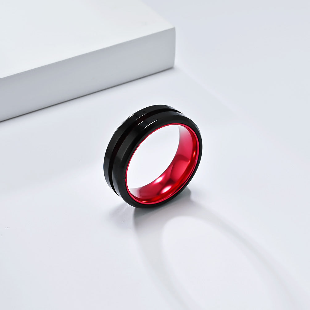 Planderful Men Stainless Steel Ring With Matte Inlaid Alumina Groove Two Color Personalized Hipster Style