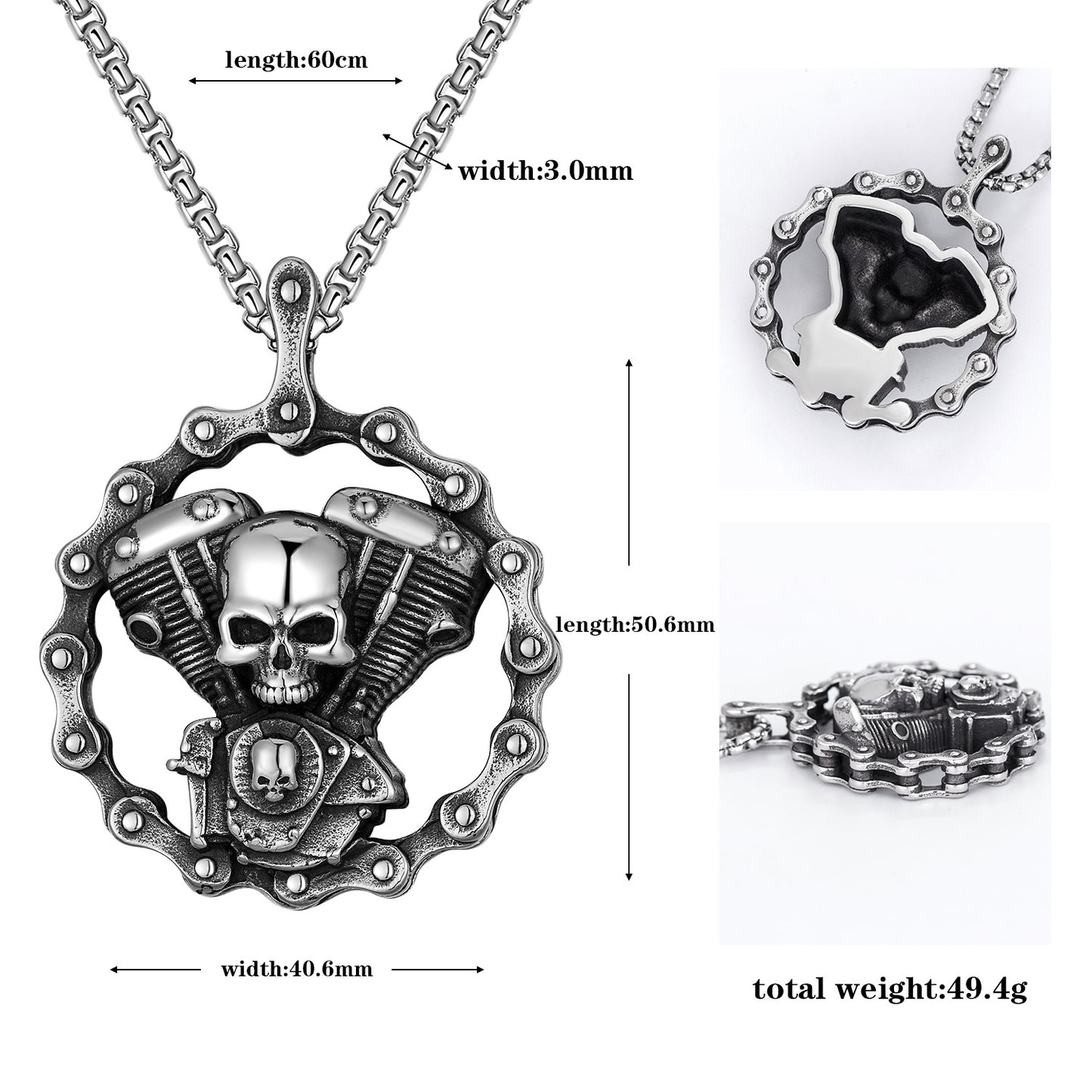 Steel Necklace – Vintage Retro Punk Skull Pendant