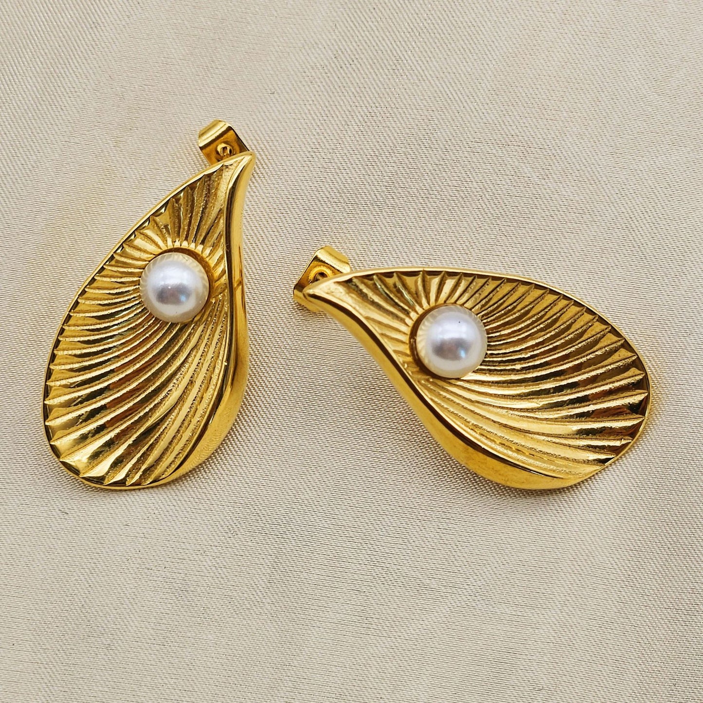Planderful Everyday Genie Steel Earrings Pearl Ginkgo Biloba Stripe Statement Retro Court Style For Women