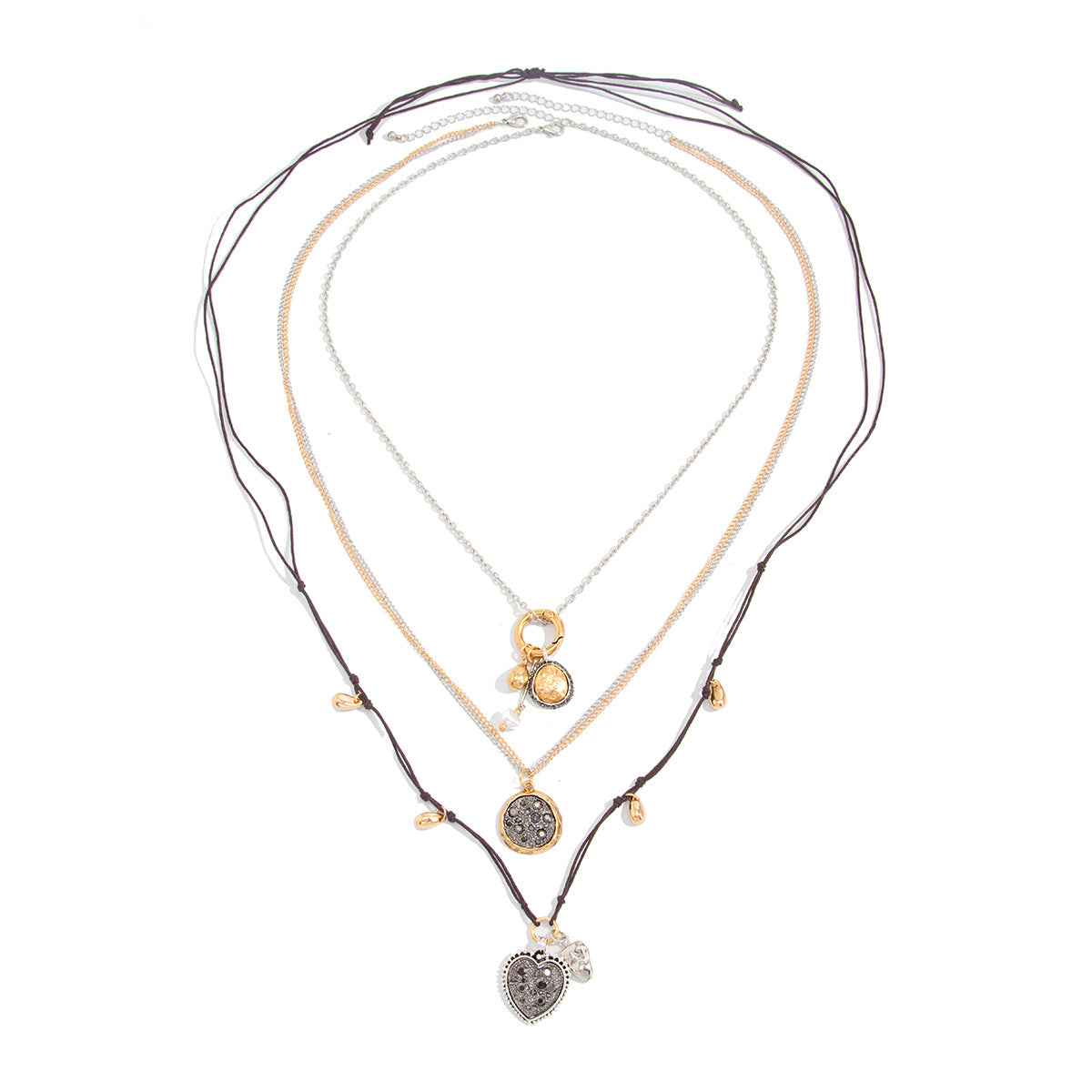 Stacked With Retro Love-Shaped Slightly Inlaid Zircon Necklace Western Wind Old Water