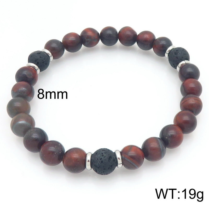 Volcanic Stone Stress-Relief Bracelet – Yellow/Red Tiger's Eye Stone Elastic Rope