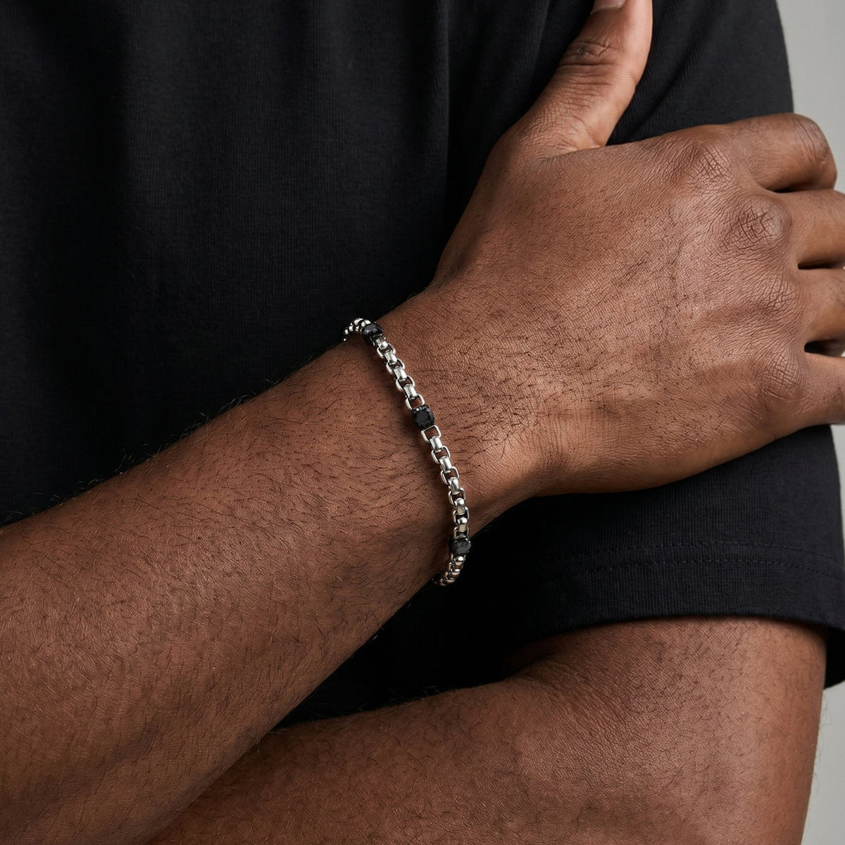 Pearl Zircon Black Stainless Steel Bracelet