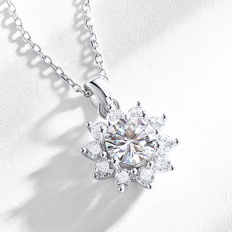 S925 Sterling Silver Moissanite Snowflake Pendant Necklace