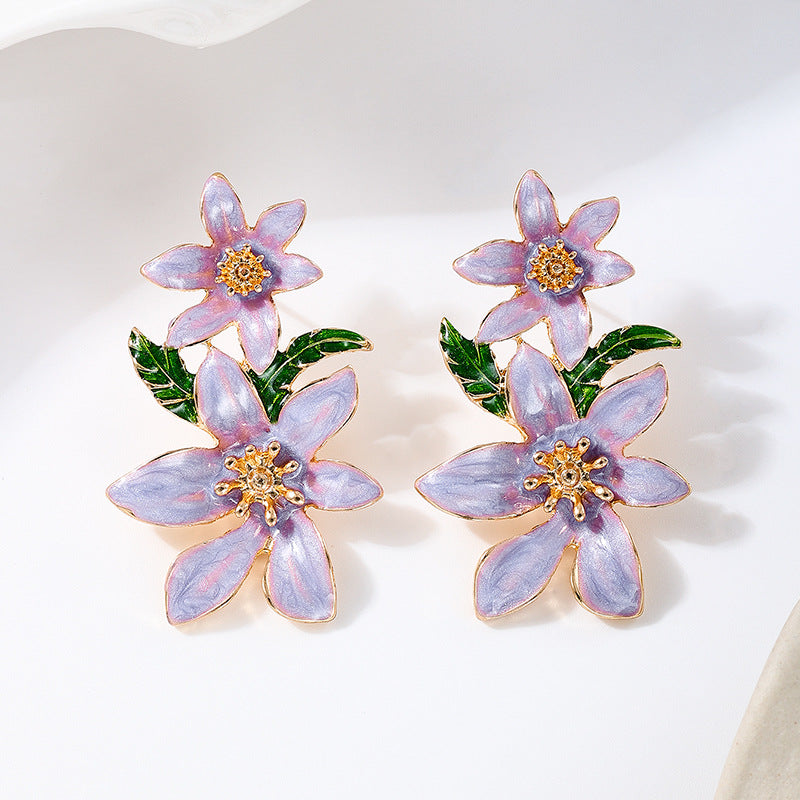 Planderful Vienna Verve Earrings – Fashionable Metal Color Dripping Flower Design