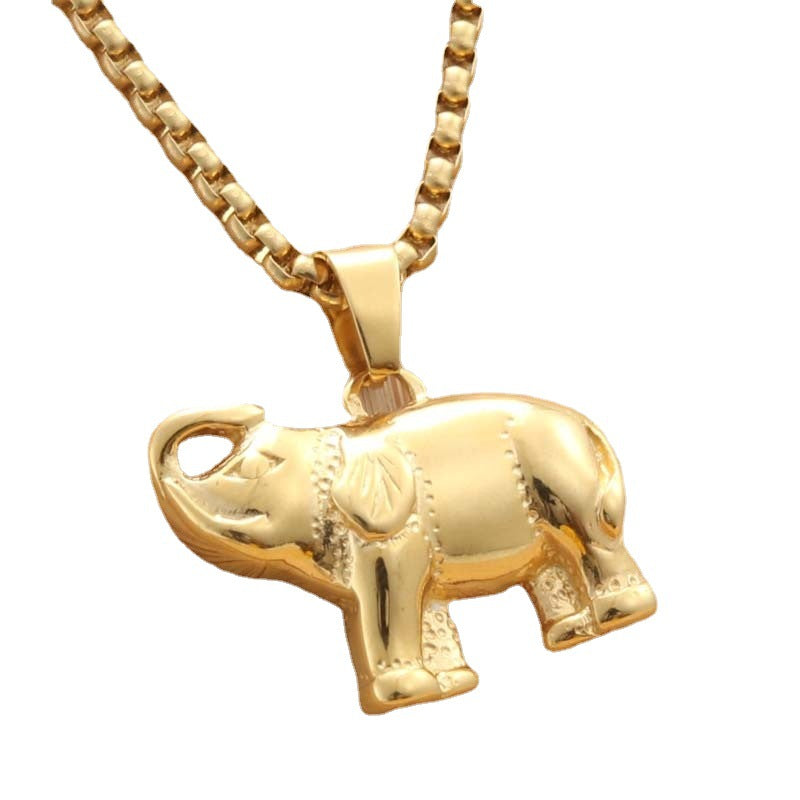 Titanium Steel Punk Elephant Pendant Necklace for Men – Trendy Retro Design by Planderful