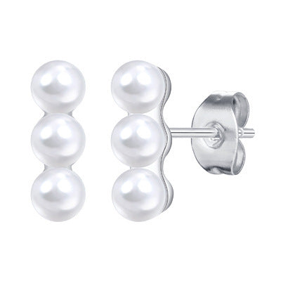 3pcs Fake Pearl Copper, Platinum Plated Stud Earrings
