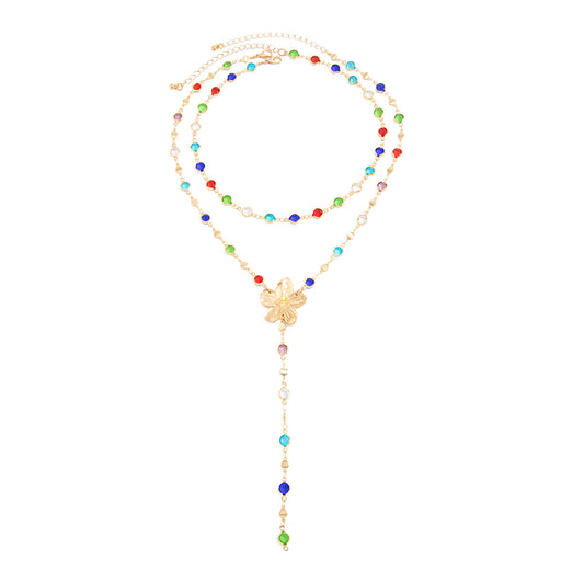 Dopamine Crystal-Style Flower Y-Necklace