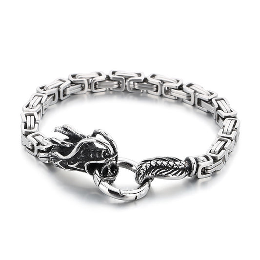 Planderful Zodiac Bracelet for Men Steel Dragon Emperor Chain