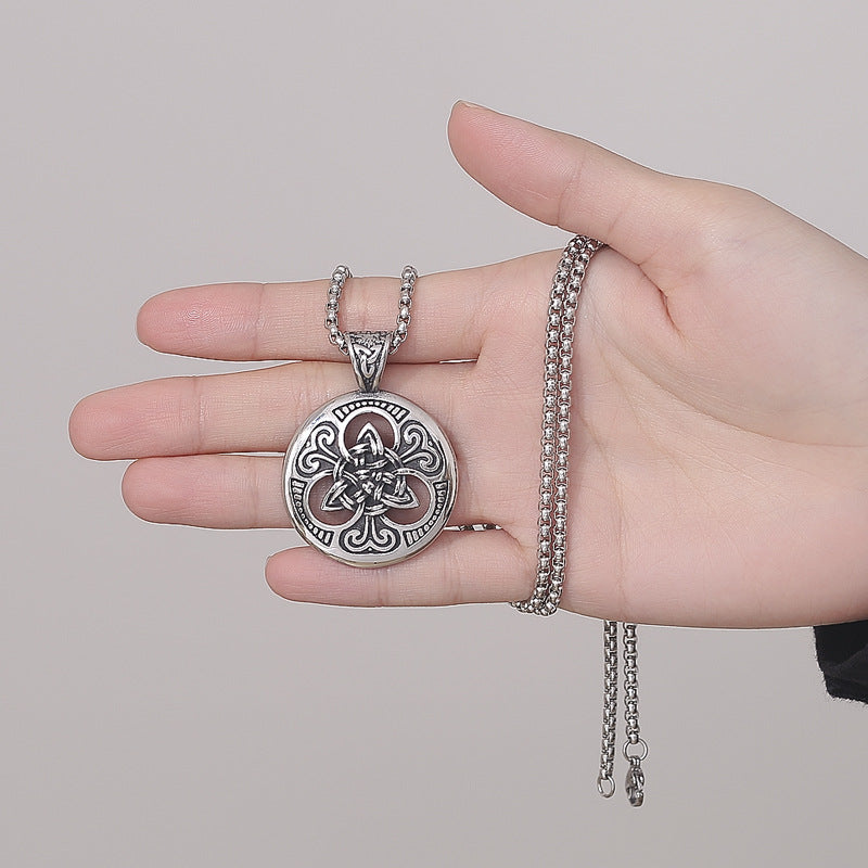 Steel Necklace – Vintage Mens Irish Knot Pendant With Concentric Round Tag Chain