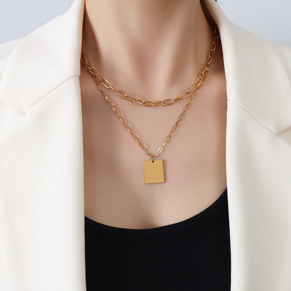 French Square Vintage Double Stacked Clavicle Chain Necklace