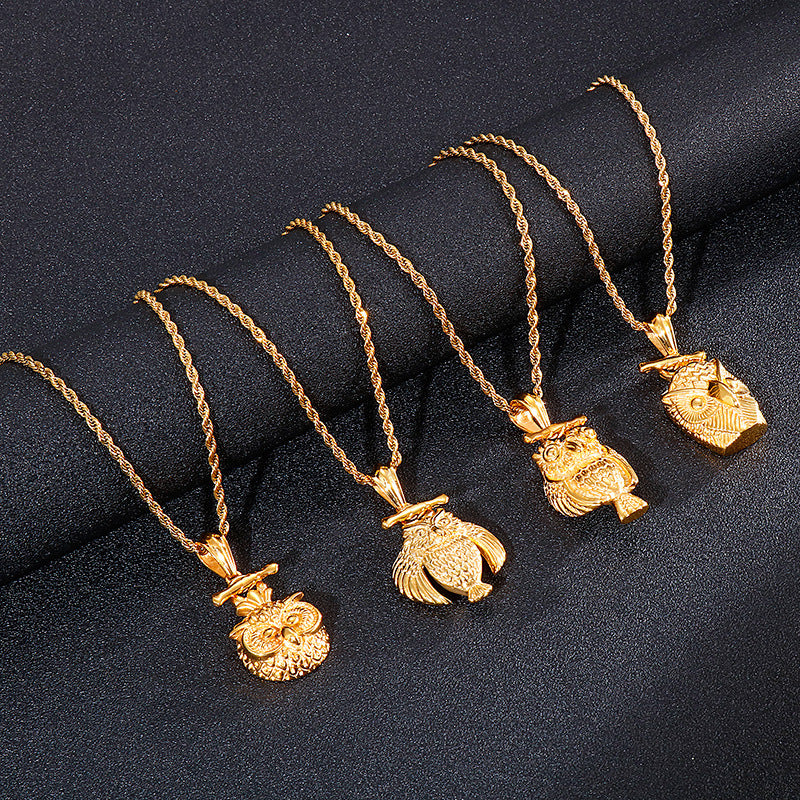 Golden Owl Titanium Pendant for Men with Rock Hip-Hop Style