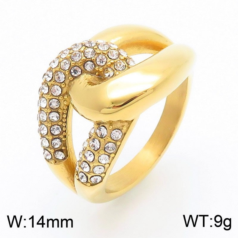 Style Full Zircon Wide Version Neutral Wind Ring Hollow Woven Men's