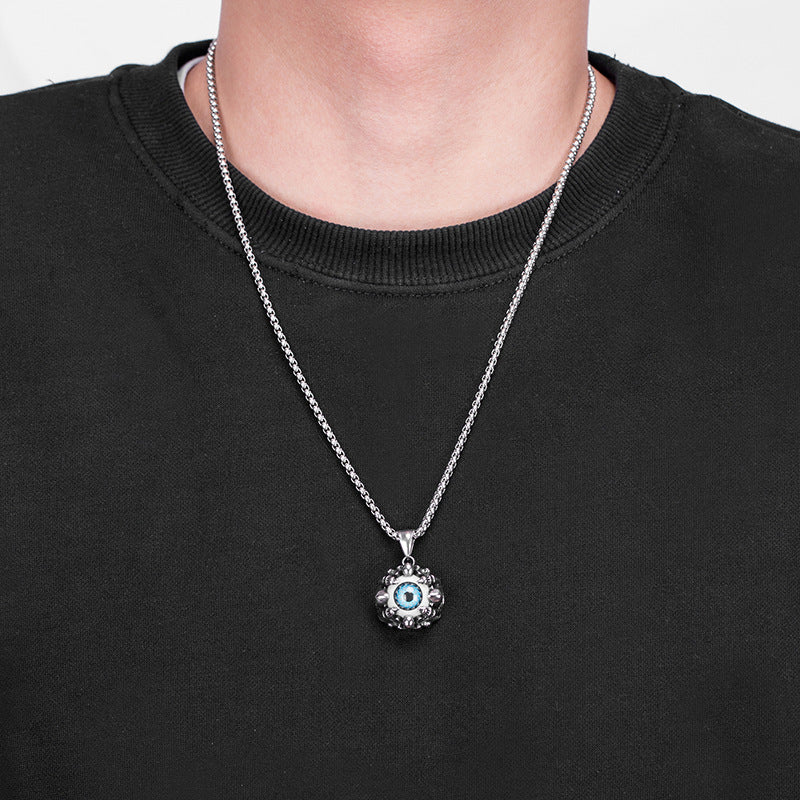 Steel Necklace – Statement Turkish Eye Pendant
