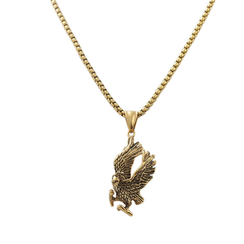 Trendy Titanium Steel Gold Eagle Pendant Necklace for Men - Retro Animal Jewelry
