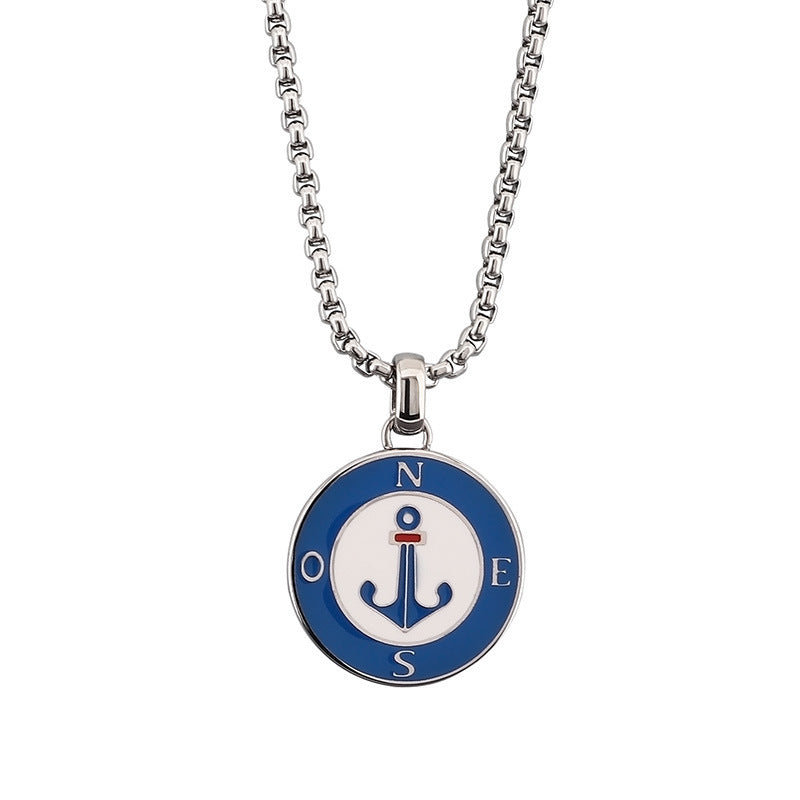 Source Titanium Steel Necklace Niche Sailing Anchor Xinghai Compass Men's Pendant