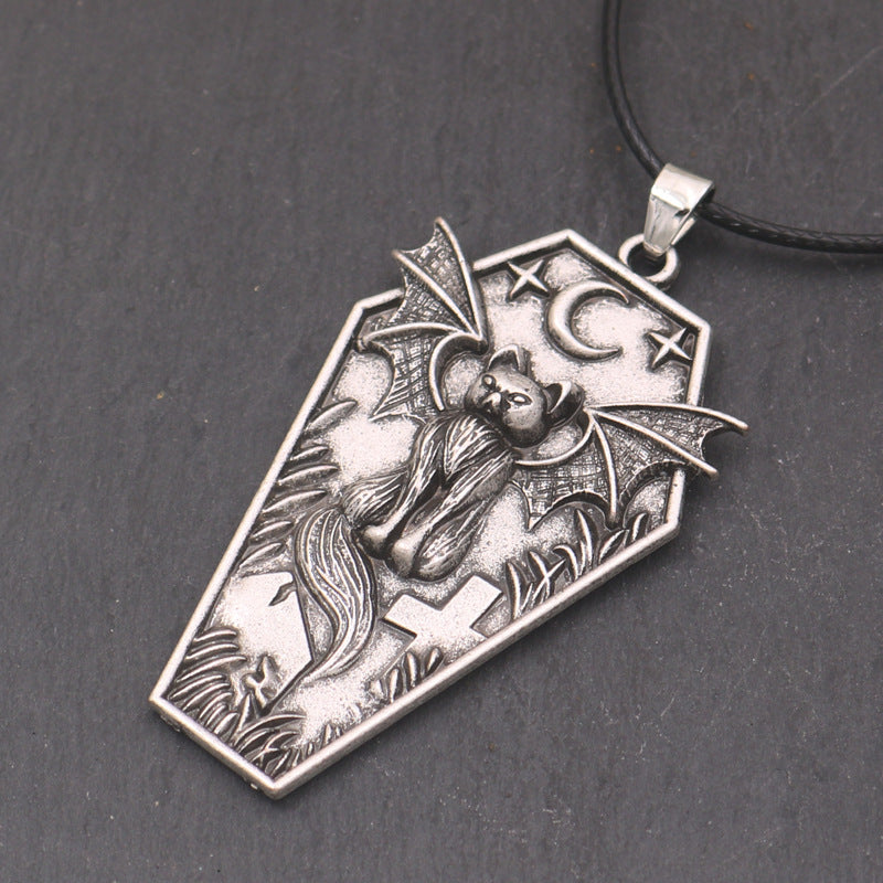 Planderful Retro Shield Black Cat Pendant Necklace Unisex