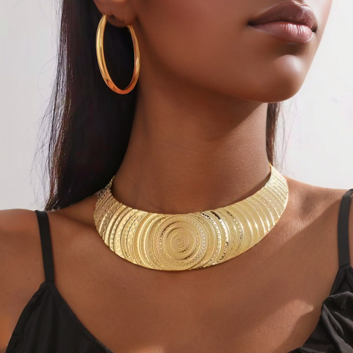 Planderful Savanna Rhythms Necklace and Earrings Set – Elegant Metal Embossed Design