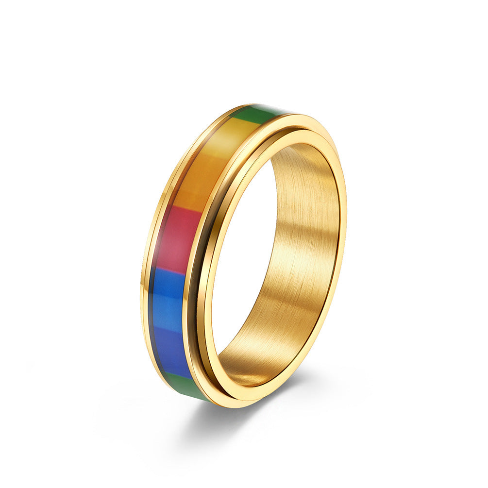 Planderful Rainbow Rotating Titanium Steel Ring For Men And Women Gender Free Fashion Jewelry Size 7 To 12